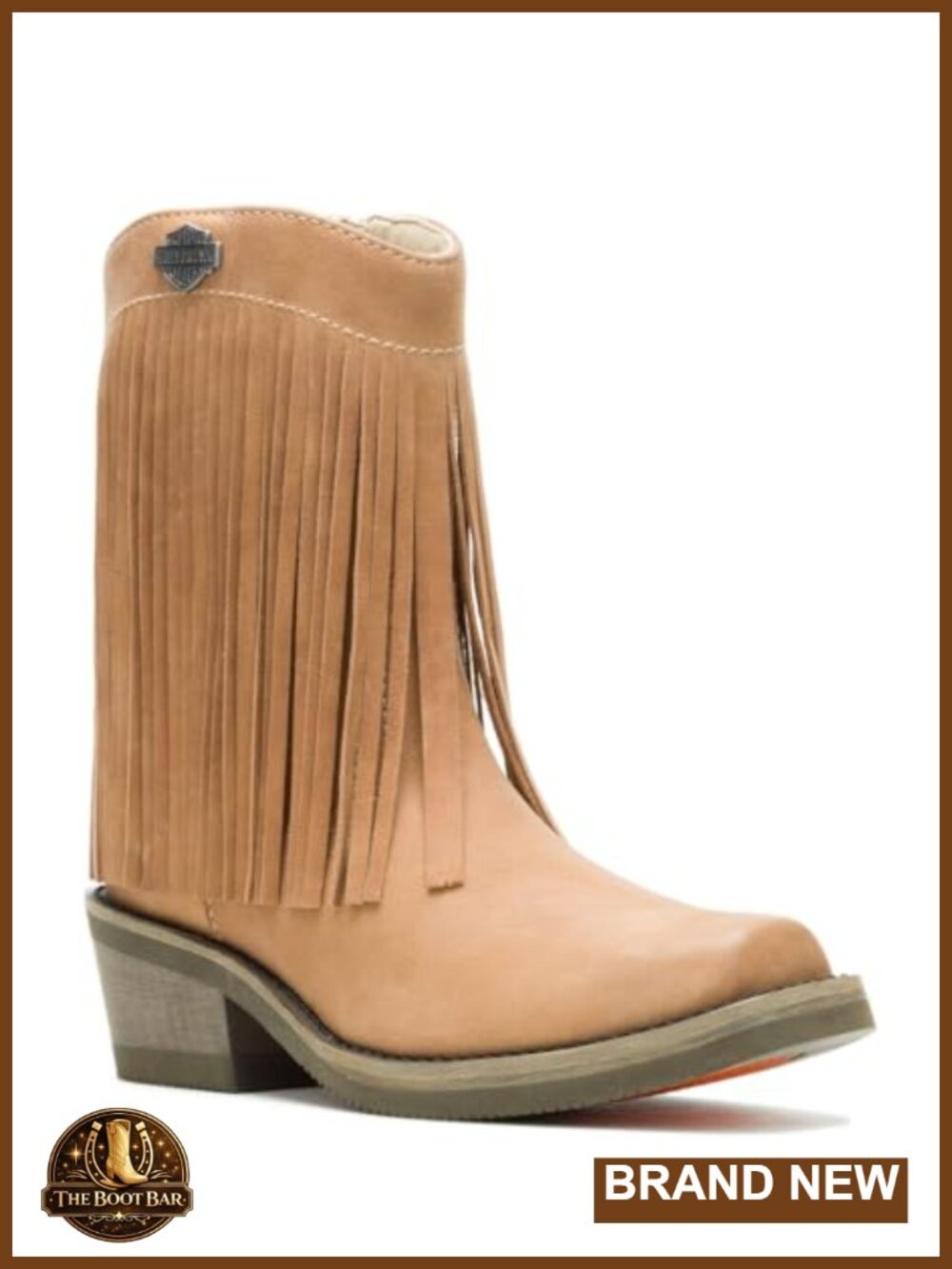 Korsen Fringe Full Grain Leather Ankle Boots Low Heel Motorcycle